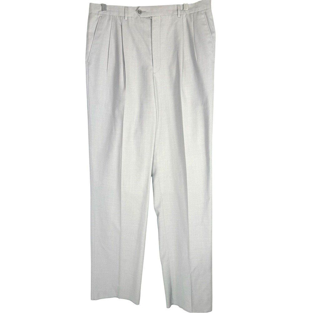 Yves Saint Laurent VINTAGE Women's Light Gray Pleated Trousers raw hem waist 36"